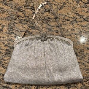 Vintage Silver Lamé Evening Clutch HL USA | 1950s 60s Glam Chain Bag